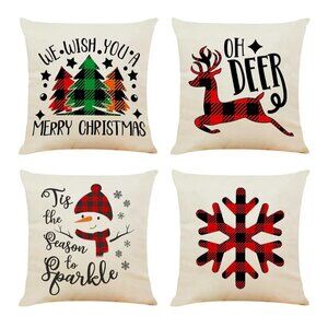 Buffalo Plaid Pillow Covers Set of 4~Christmas Winter Deer Covers 18x18 ~ L15 38
